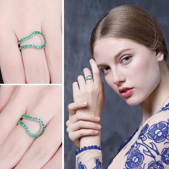 Inel Luxury 0.46ct Emerald Resizable, Argint 925 placat cu aur alb 18k