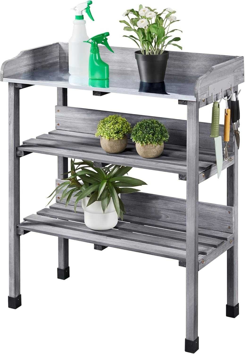 Masa gradinarit lemn brad 77x37x90 cm cu rafturi |YT 592913 Gray