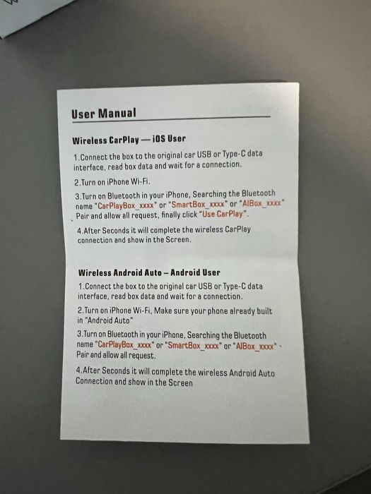 Adaptor wireless Apple Carplay Android Auto USB / USB-C