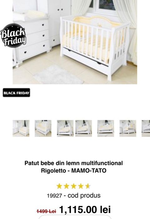 Pătuț bebe lemn alb 120x60