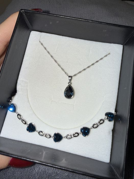 Сребърно колие и гривна с камък Сваровски