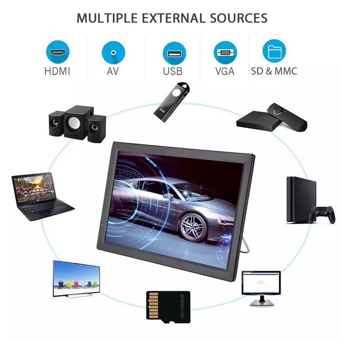 Преносим Телевизор Монитор на батерия за Кола Автомобил 12V 220v