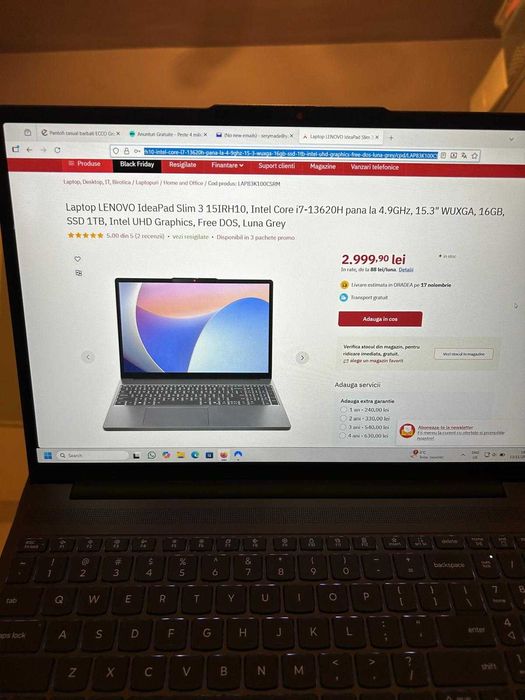 Laptop LENOVO IdeaPad Slim 3 15IRH10, Intel Core i7-13620H,15.3", 16GB