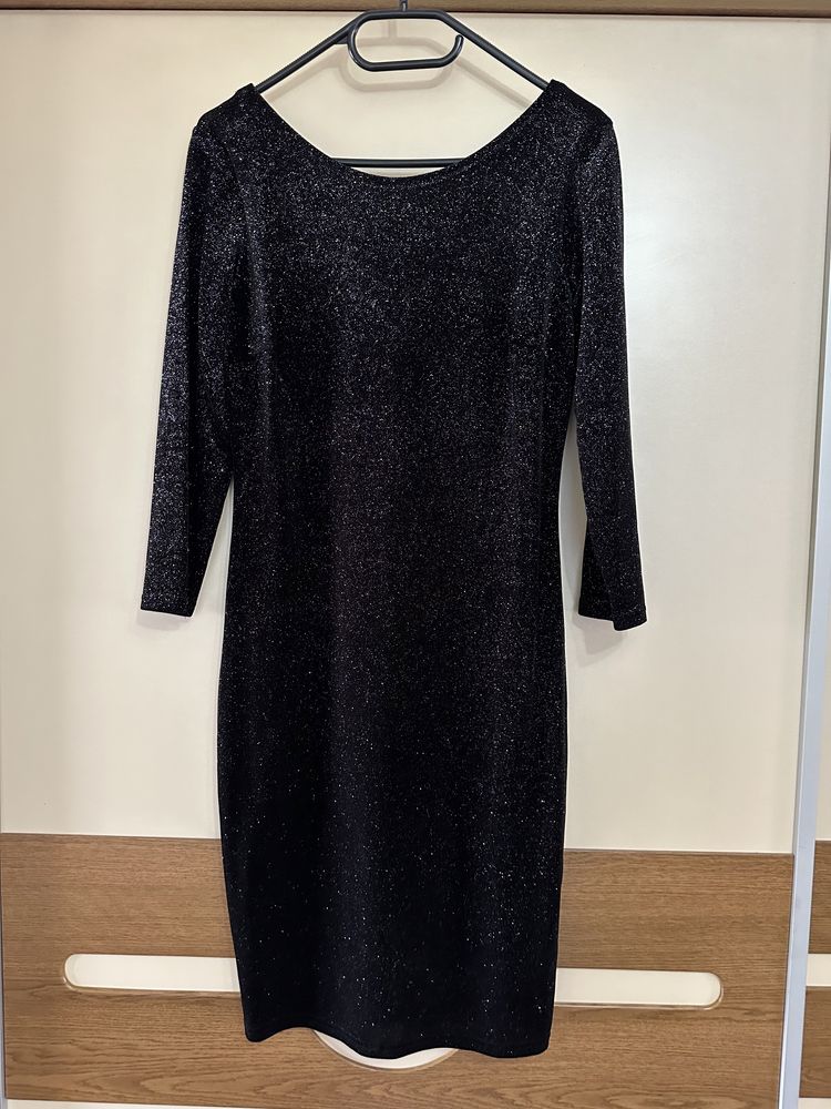 Rochie neagra catifea cu glitter