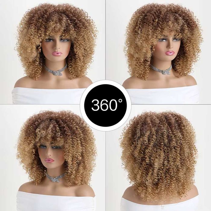 Кафява омбре афро къдрава перука с руси краища