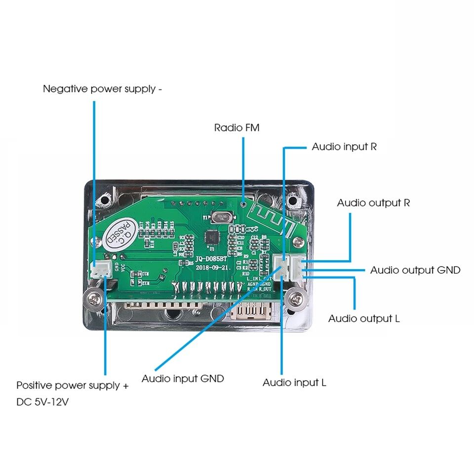 KEBIDU Аудио Плейър 5V/12 V модул за вграждане Bluetooth 5.0FM, TF,Mp3