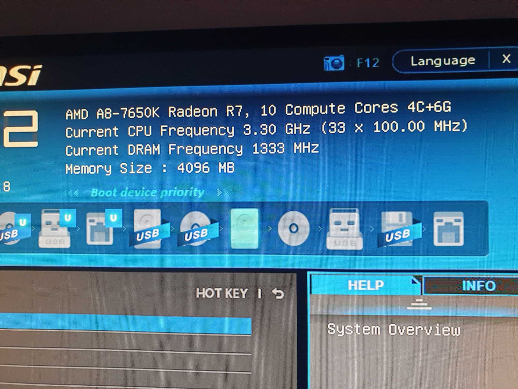 PC complet, KIT A55M-E33, A8 7650k, 4GB DDR3, SSD + HDD