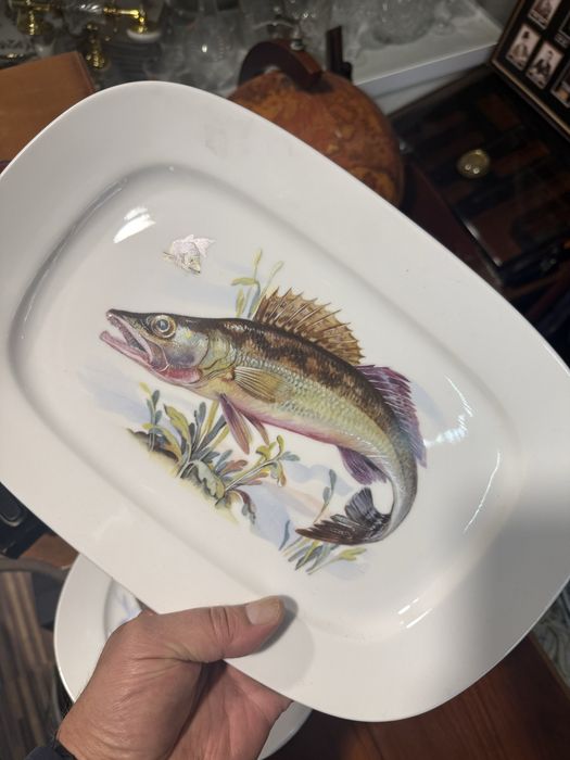 красив немски порцеланов сервиз с рисунки риби