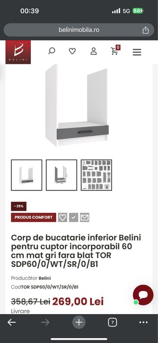 Mobila bucatarie Belini noua 260 cm + corp 60 cm pt plita incorporabil