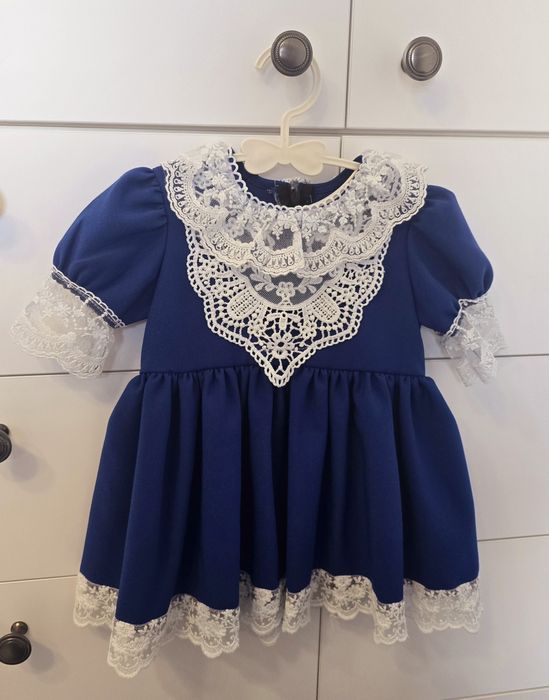 Rochie albastra cu dantela, 1 an ideala pentru Craciun sau sed foto