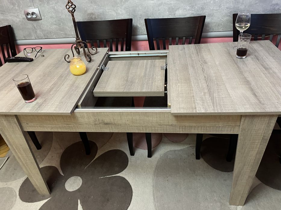 Голяма, трапезна, сива, разтегателна маса