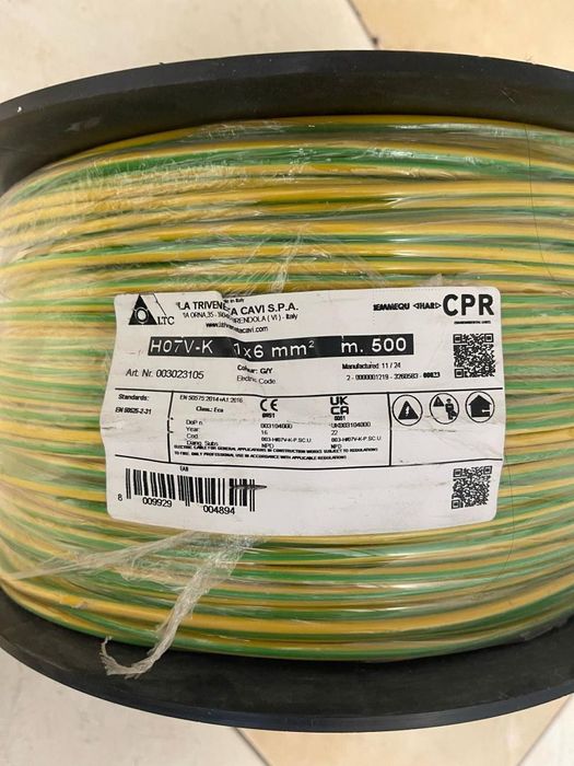 Rola cablu curent impamantare H07V-K 01x6mm - 500m -A-