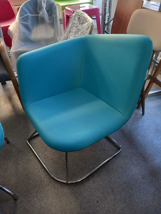 Fotoliu  cadru metalic cromat, tapitat ecopiele turcoaz 1 bucata