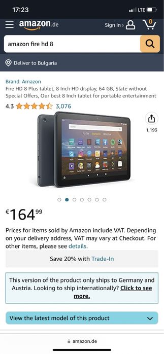 Amazon Fire HD 8 Plus tablet, 8 Inch HD display, 64 GB,