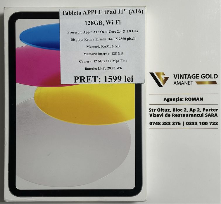 Ipad 11 A16 128 GB Wi-Fi Silver A3354 Amanet Vintagegold Roman