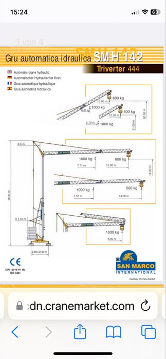 Macara de constructii automontantă San Marco SMH 142. Înaltime 14metri