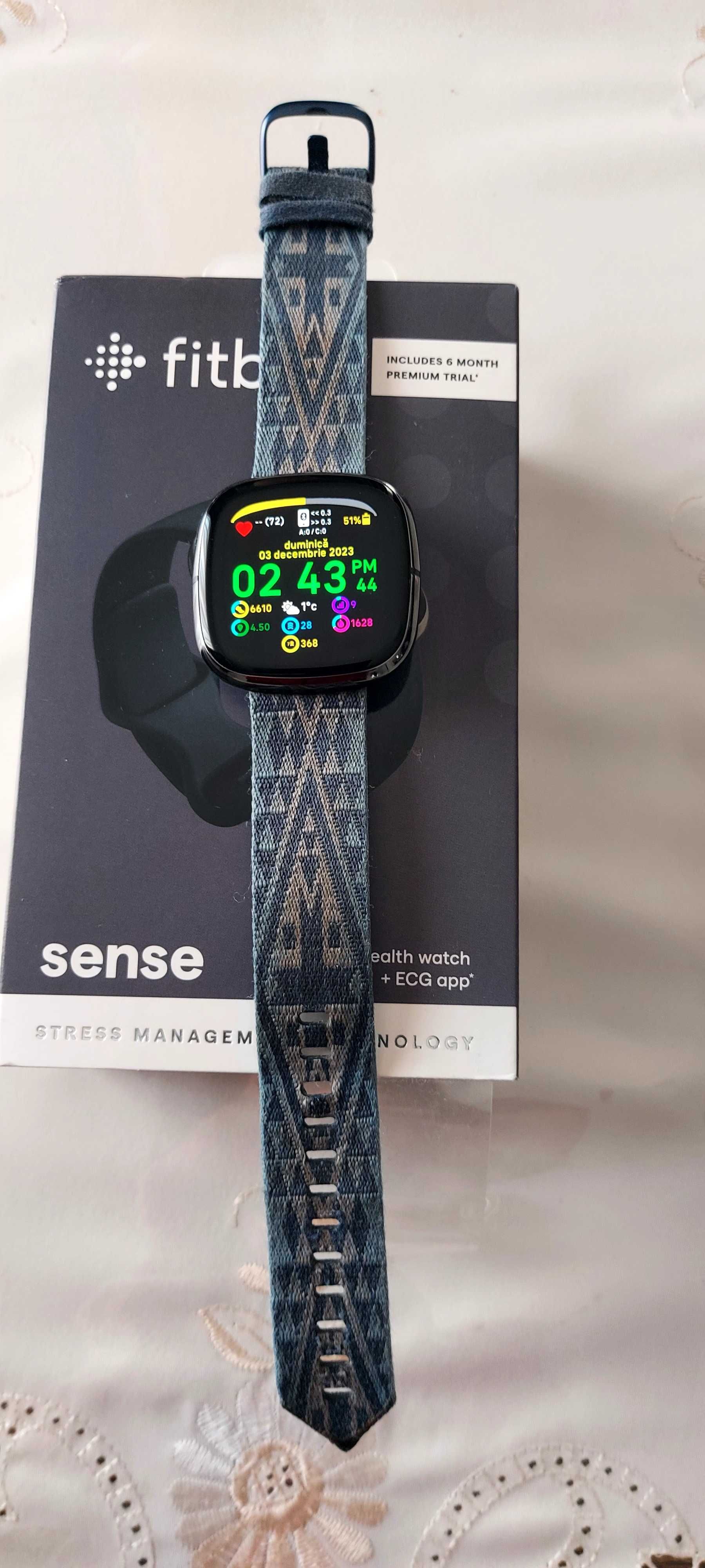 Ceas Smartwatch Fitbit Sense, Carbon Graphite