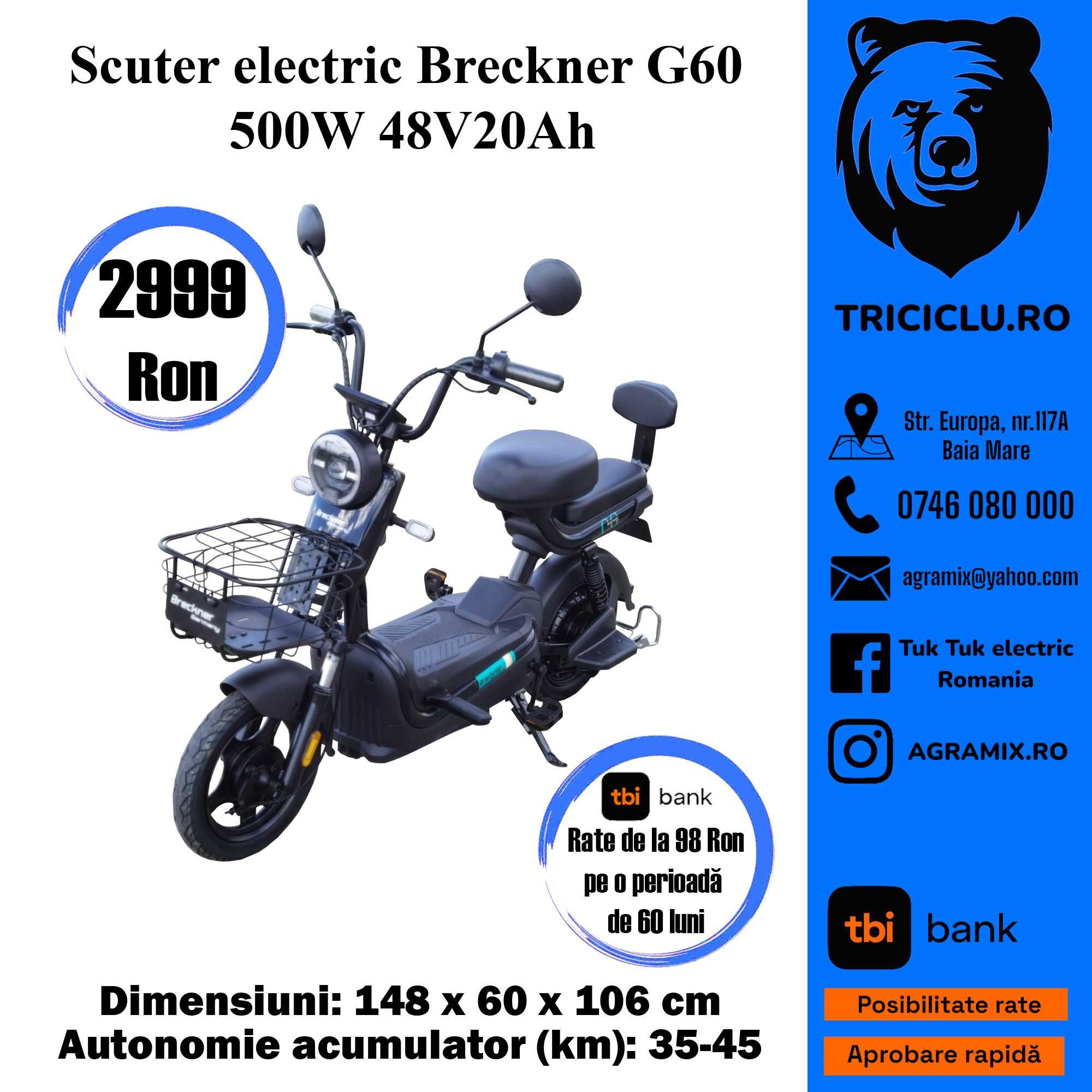 Scuter G60 electric nou Brecner fara permis Agramix