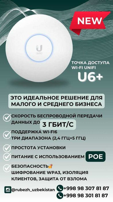 .Точка доступа wi-fi Ubiquiti UniFi U6+