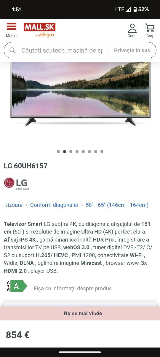 Televizor LG 60UH6157 - Ultra HD, Impecabil, Preț Redus!
