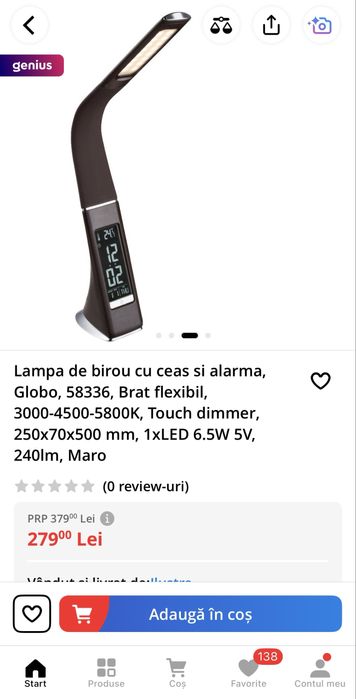 Lampa de birou cu ceas si alarma, led, office, veioza