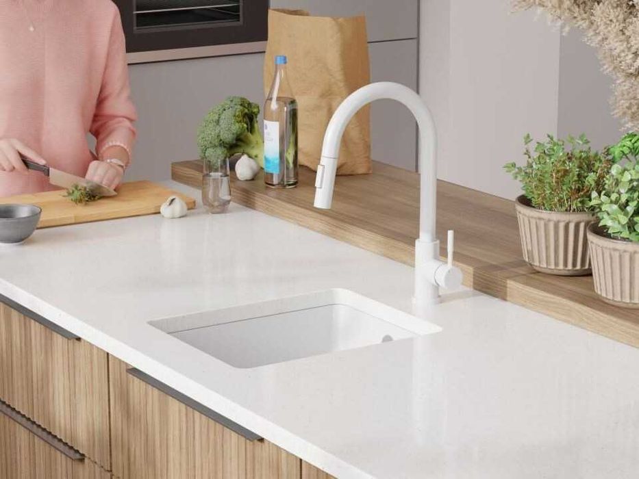 Бяла кухненска мивка за вграждане под плот Венеция 50 XL 460x440 мм