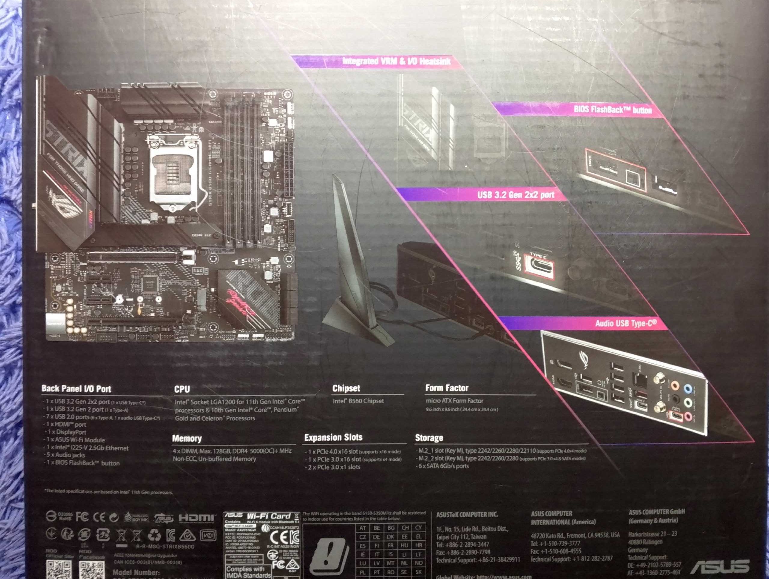 Intel i5 11400F, ASUS ROG STRIX B560-G GAMING WIFI, 32ГБ DDR4 3200МГц