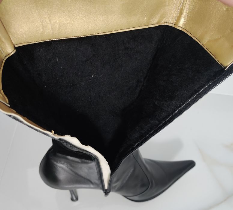 Cizme Piele Îmblănite 39 MODA ITALIA cu Toc Negre Dama