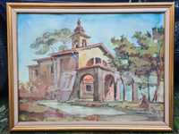 " La biserică ", tablou superb,  Fontana,  u/p/c, cu ramă albă