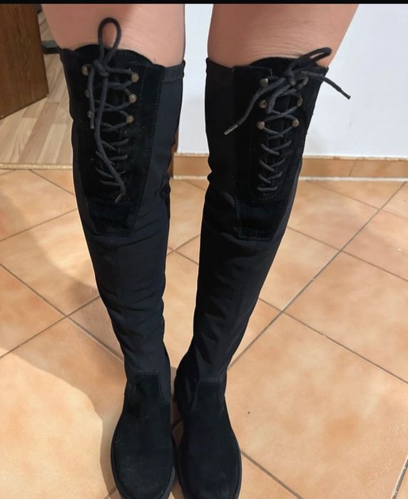 Cizme Musette peste genunchi 37 piele naturala intoarsa si  strech