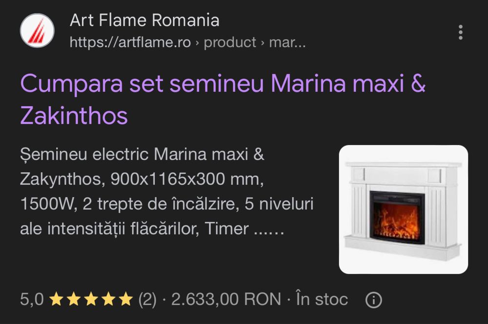 Șemineu electric Marina maxi & Zakinthos 1500w