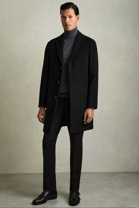 Palton slim premium DIFIRENZE 54 XXL lana moale negru