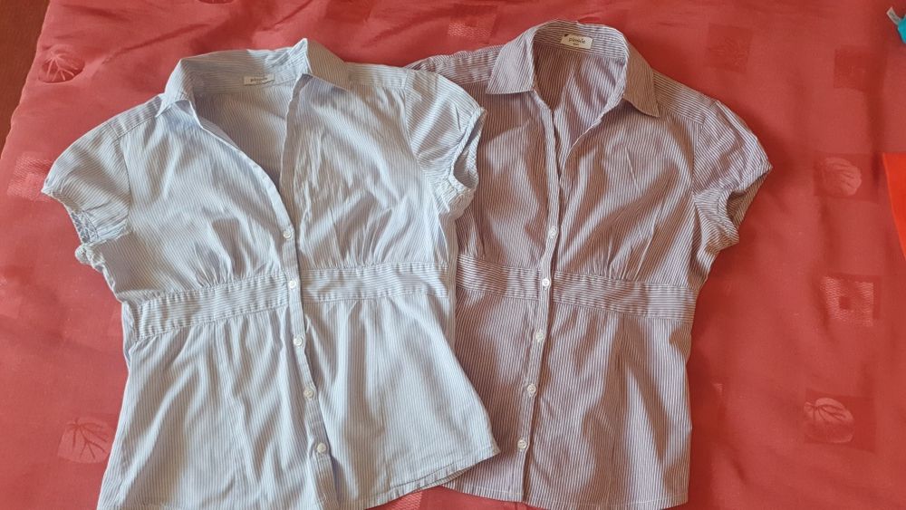 Set 2 camasi damq maneca scurta bumbac cu dungi S