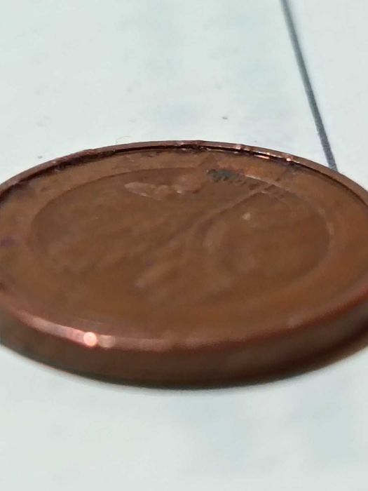 монета 1 евро цента 2008 (die break) (collar cud/rim cud)