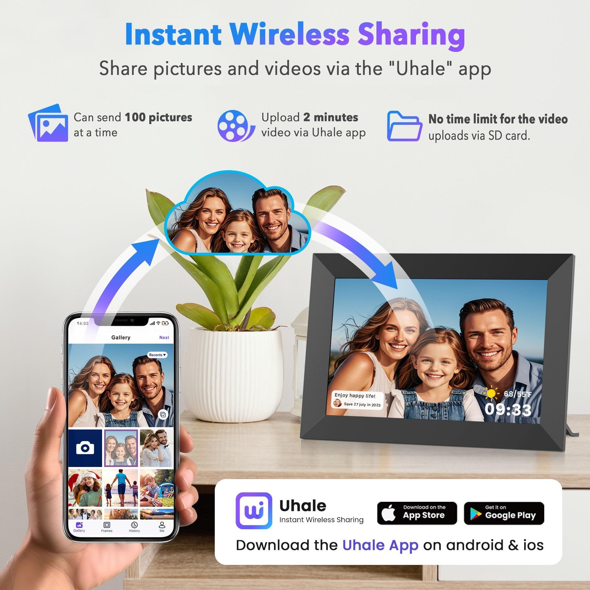 Uhale 10.1" Smart Цифрова рамка за снимки дигитална фоторамка 1280х800