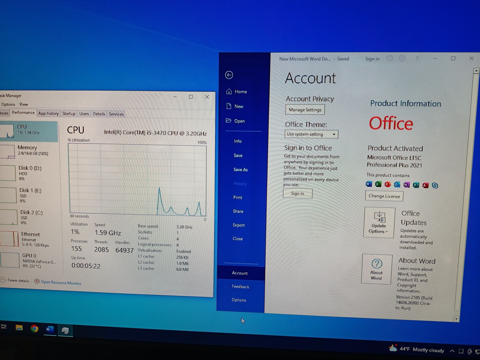 PC light gaming/office i5, gt 1030 cu licență Windows 10 pro și office