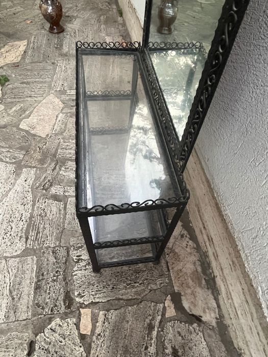 Oglindă și consolă cu 3 etaje cu cadru din fier forjat