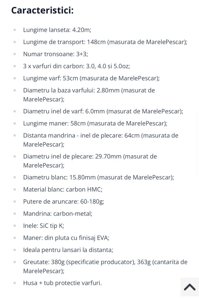 Lanseta Formax Rivercraft Power Feeder, 4.20m, 60-180g, 3+3buc