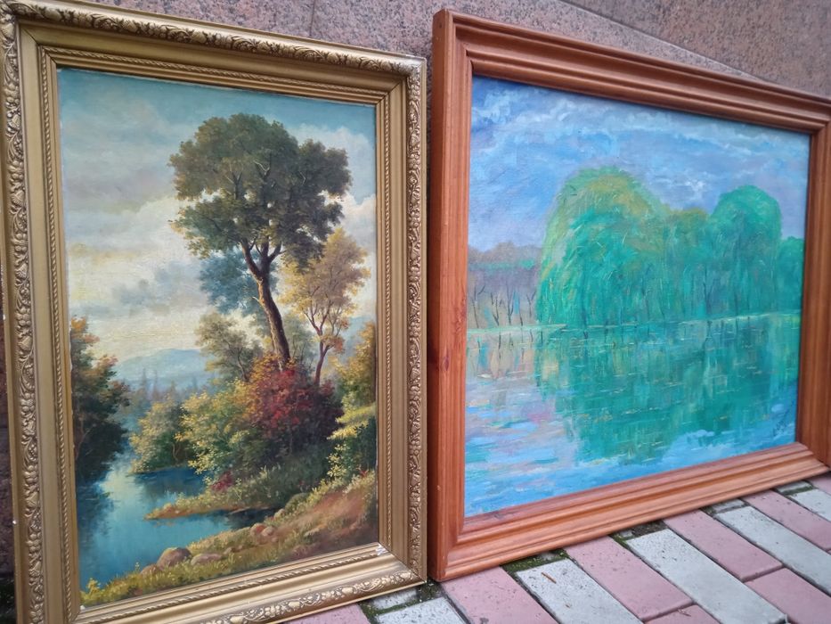 Картины прошлого века 1980 -99Масло Холст деоево рама и Ласточки PATCH