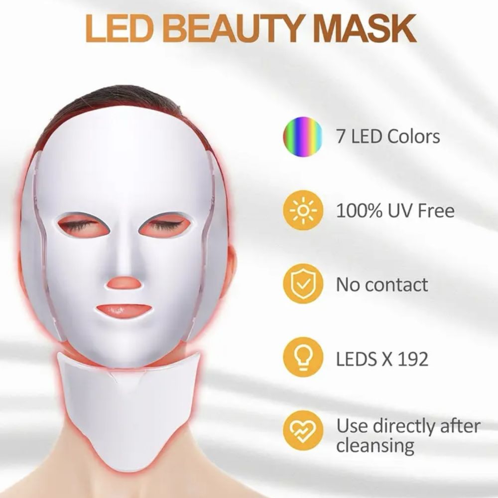 LED Маска за Лице и Шия – 7 Цвята Светлина за Цялостна Грижа за Кожата