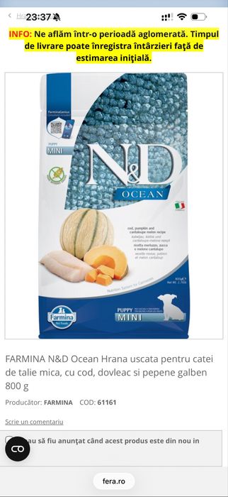 N&D Ocean Dog cod, dovleac și pepene Puppy mini