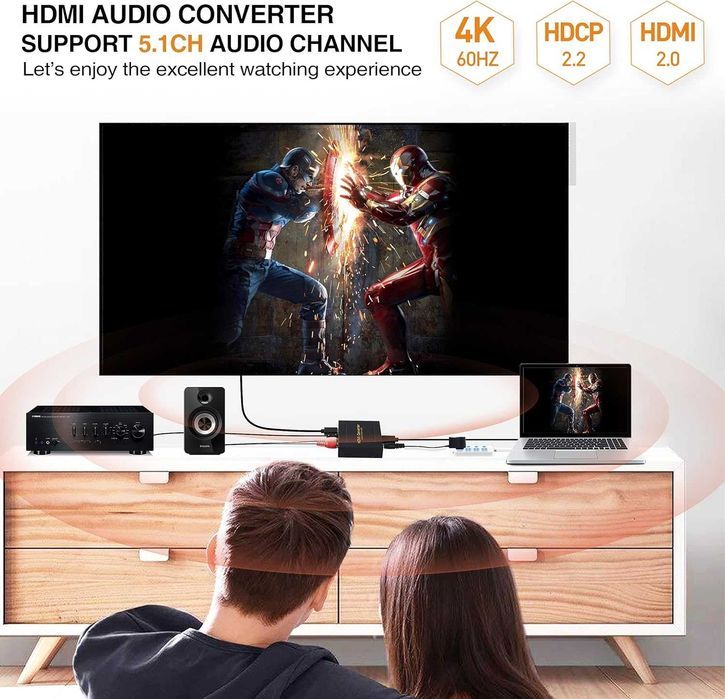 Convertor extracție audio,adaptor HDMI 4K-60Hz,Audio(SPDIF+L/R Stereo)