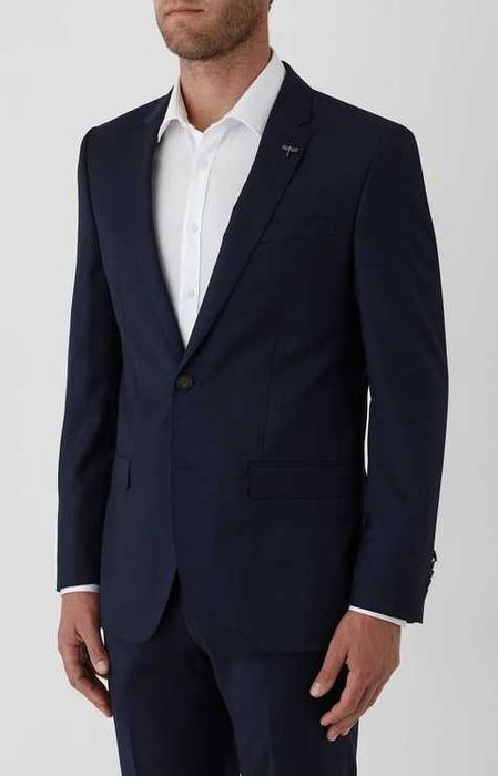 Costum slim 46 S premium Ozel Italy lana respirabila albastru