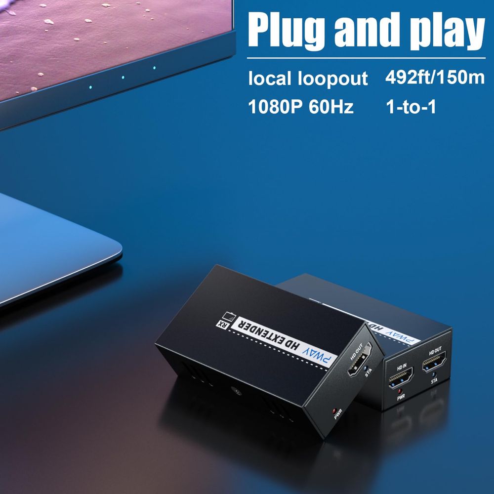 DT264 HDMI 150м удължител>Ethernet,1080P/60Hz/3D/Cat5e/6/7-Loop Out