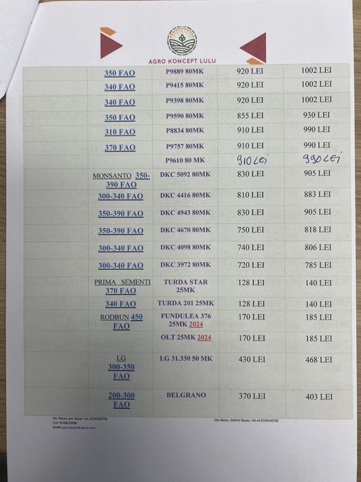 Oferta seminte porumb si floare