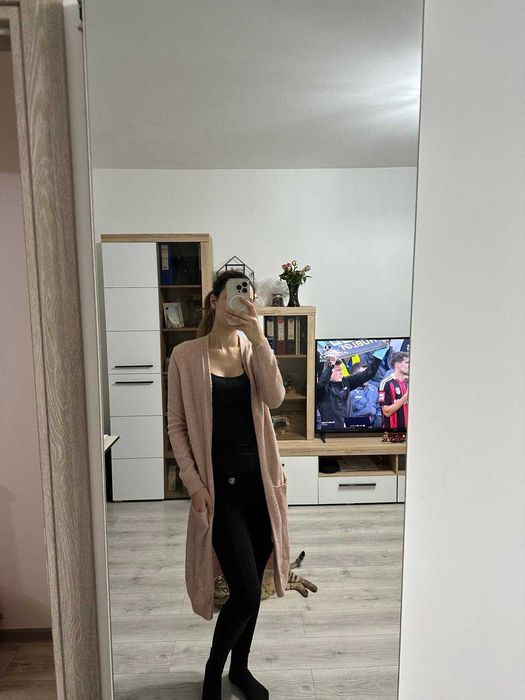 Cardigan lung, roz pudra