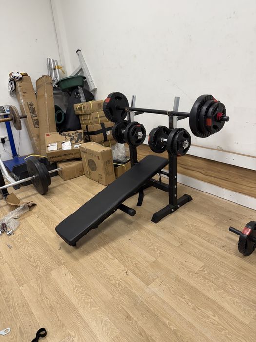 Pachet Banca piept plianta si reglabila+gantere+Bara Haltera noi