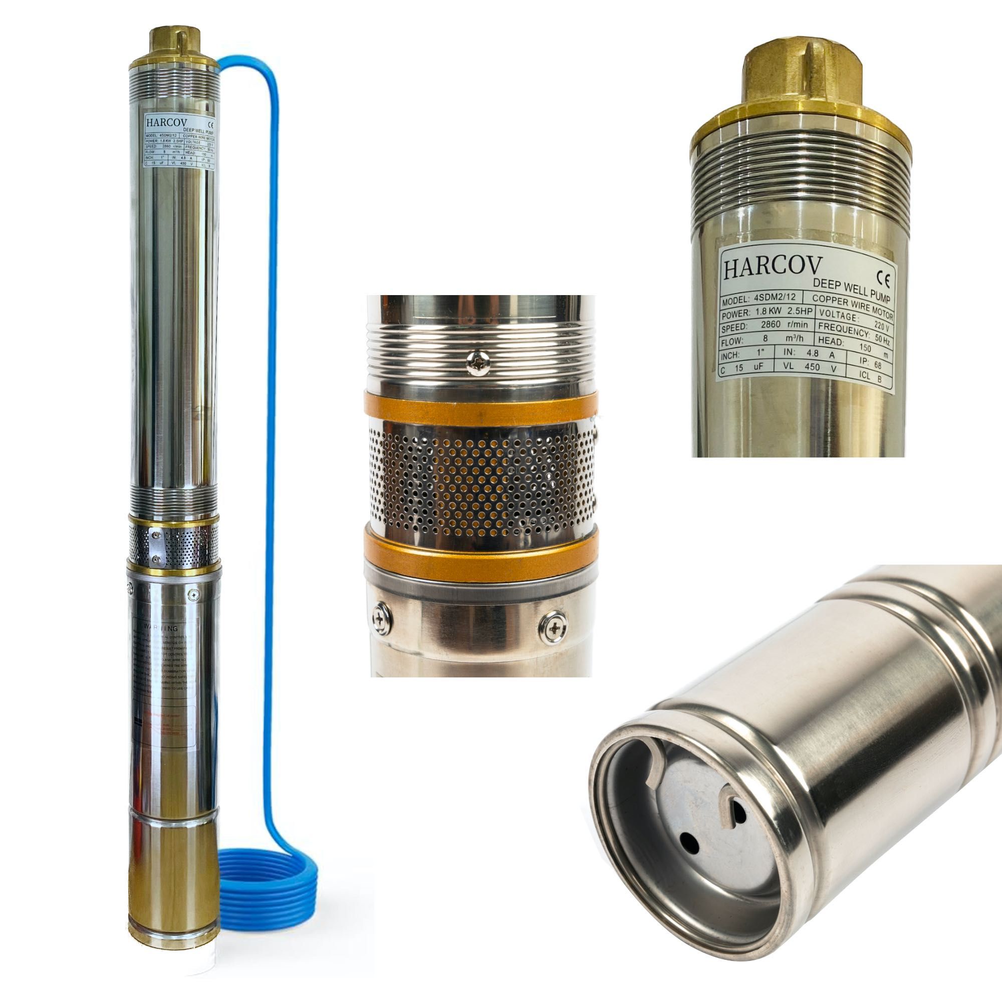 Pompa submersibila 1,5KW, 8 turbine, 7m3/h, Ref-150m, Cablu-20m, Inox
