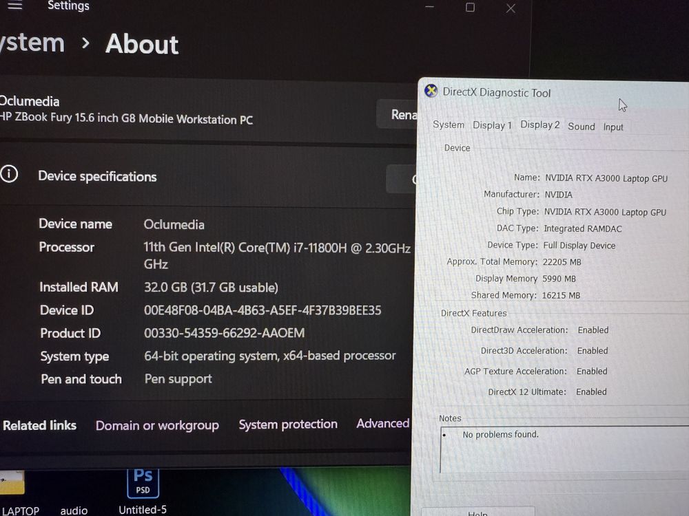 Hp zbook g8 rtx a3000, i7 11800h, 32 Gb