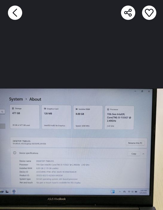 Laptop Asus Vivobook 14 i5gen11 ssd 512